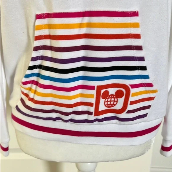 NWOT Disney World White Rainbow Stripes Hoodie Small - Picture 5 of 8